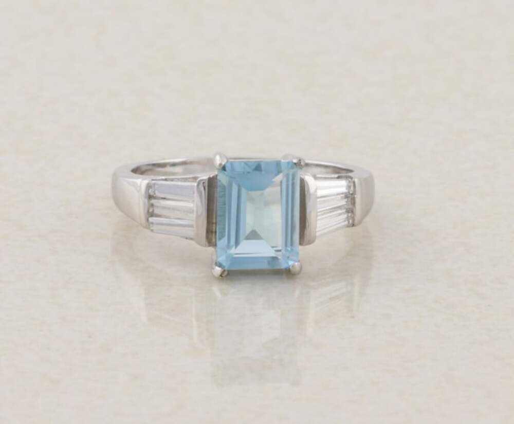 Sterling Silver Natural Blue Topaz & Cubic Zirconia Ring Size 6